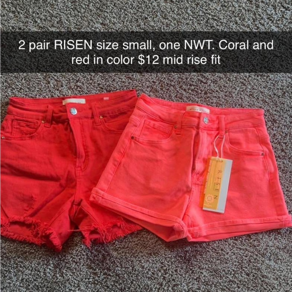 Risen Women's Coral and Red Jean Shorts